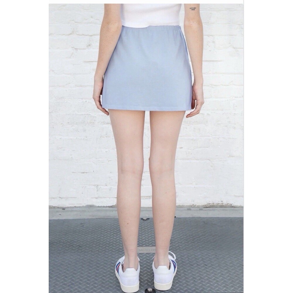 Brandy Melville Knit Cotton A-Line Mini Skirt, Lt Blue, One Size, Elastic Waist